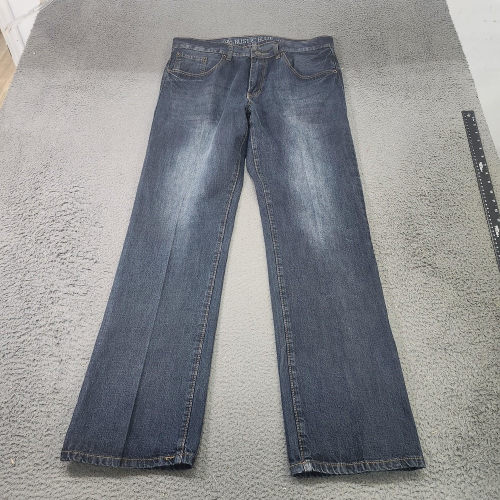 Rustic Blue Slim Straight Jeans Mens 36x32 Blue Medium Wash Slim Fit Denim Pants